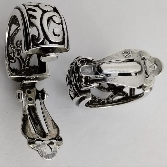 Silpada CLIP-ON Vintage RARE Sterling Silver Filigree Scroll Hoop Earrings - Picture 7 of 10